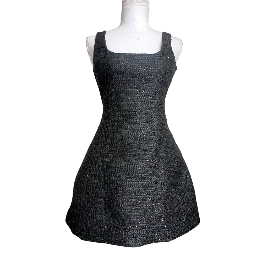 NWT Meshki Black Beth Tweed Mini Dress Wool Blend Sparkly Sz XS LBD Old Money - Picture 8 of 15